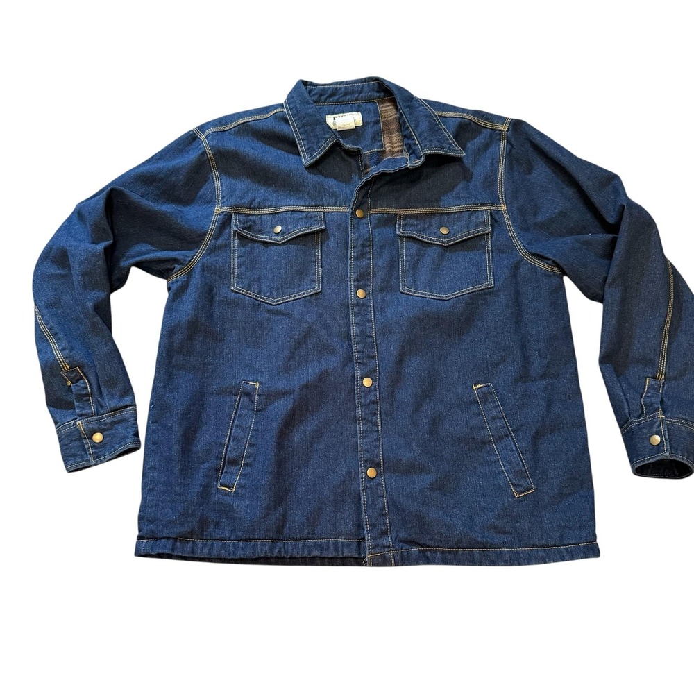 Duke Haband Jacket Mens XL Blue Denim Flannel Lined Snap Front Barn Chore Coat